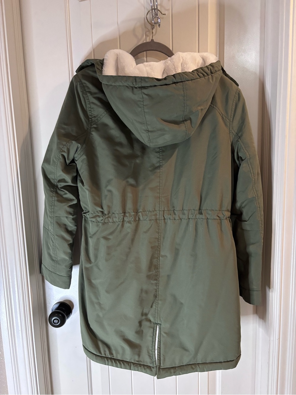 Old Navy Olive Green Hooded Puffer Coat with White Sherpa Lining - Picture 6 of 6